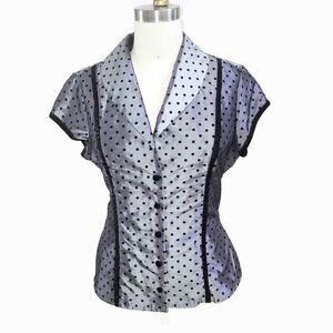 Larry Levine silver polka dot belted sash top